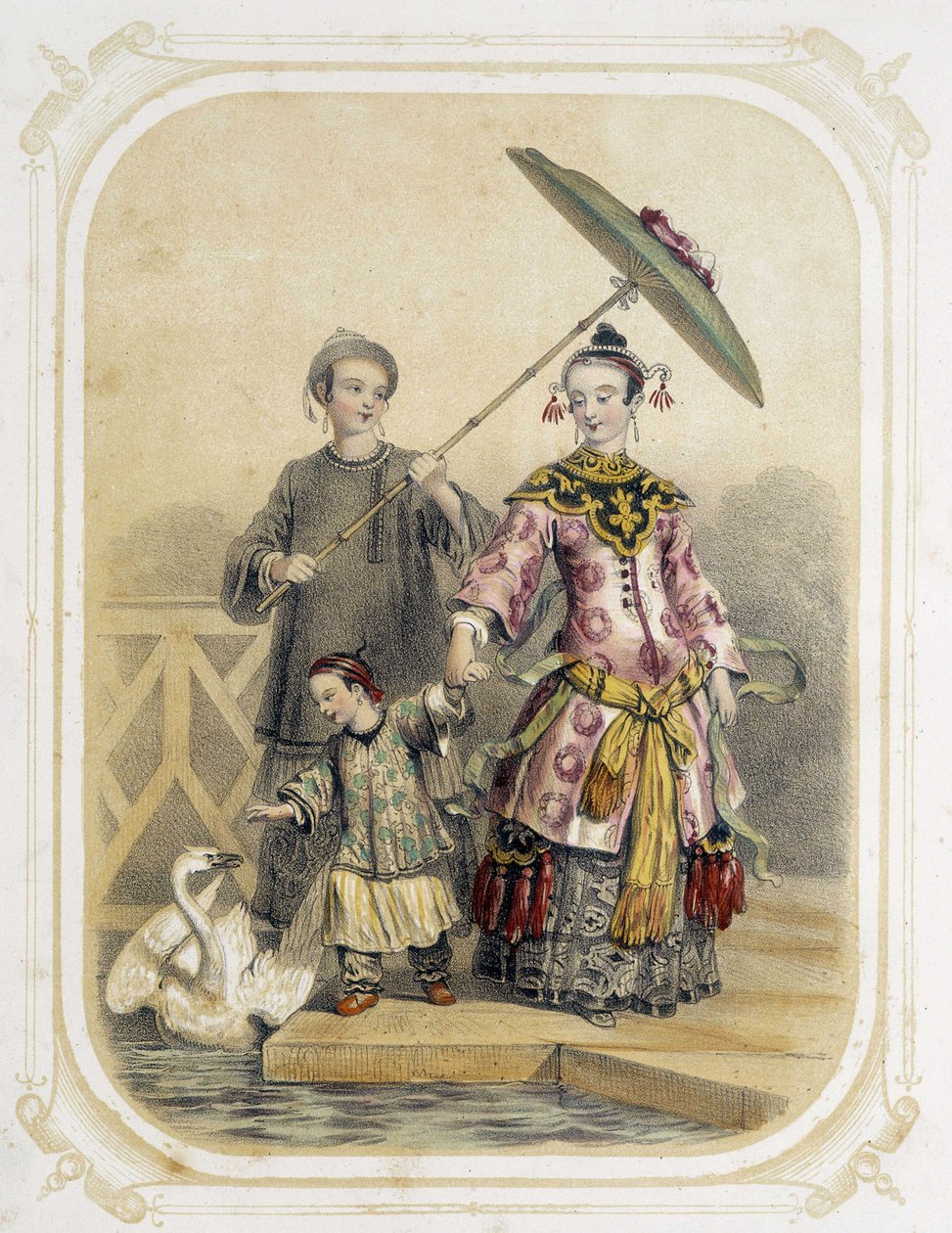 Familie på tur i Kina - i "Album du jeune voyageur", illustrert av Louis Lassalle av Louis Simon Lassalle