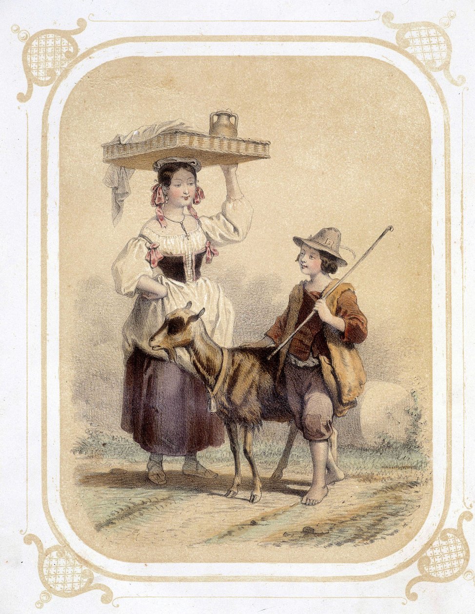 Italiensk og bondegjeter - i "" Album of the young traveler"", illustrert av Louis Lassalle av Louis Simon Lassalle
