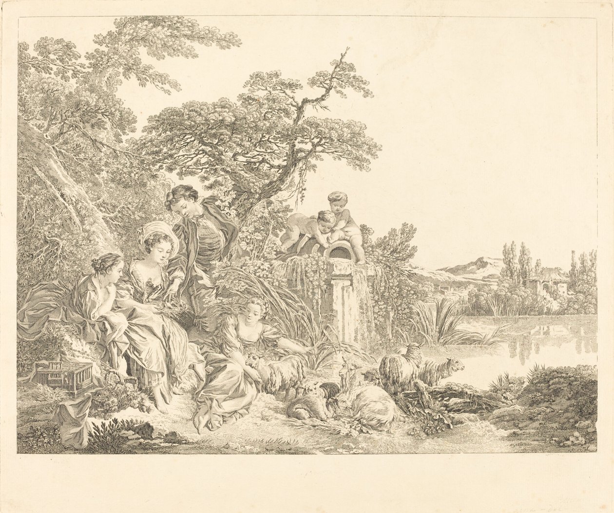 Hyrdens gaver av Louis Simon Lempereur after François Boucher