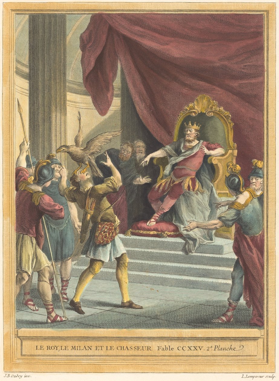 Kongen, dragen og jegeren av Louis Simon Lempereur after Jean Baptiste Oudry