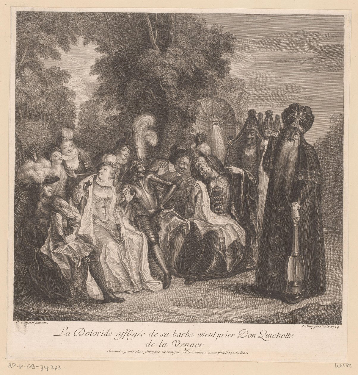Doloride ber Don Quijote om å ta hevn for sin La Doloride affligée de sa barbe vient prier Don Quichotte de la venger (tittel på objekt) Don Quijote fra La Manchas historie (serietittel) av Louis Surugue