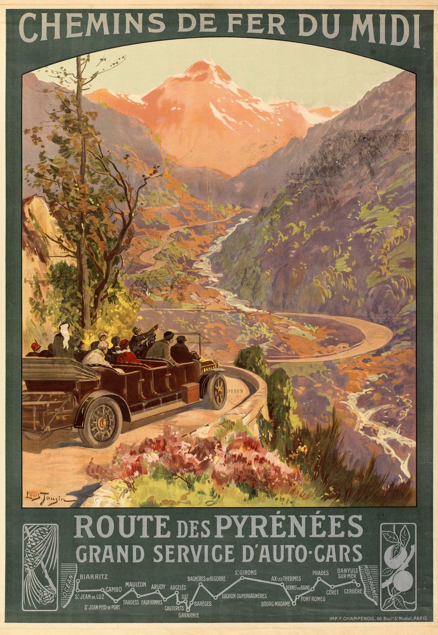 Sørbanen. Ruten til Pyreneene, ca. 1900-1910. av Louis Tauzin