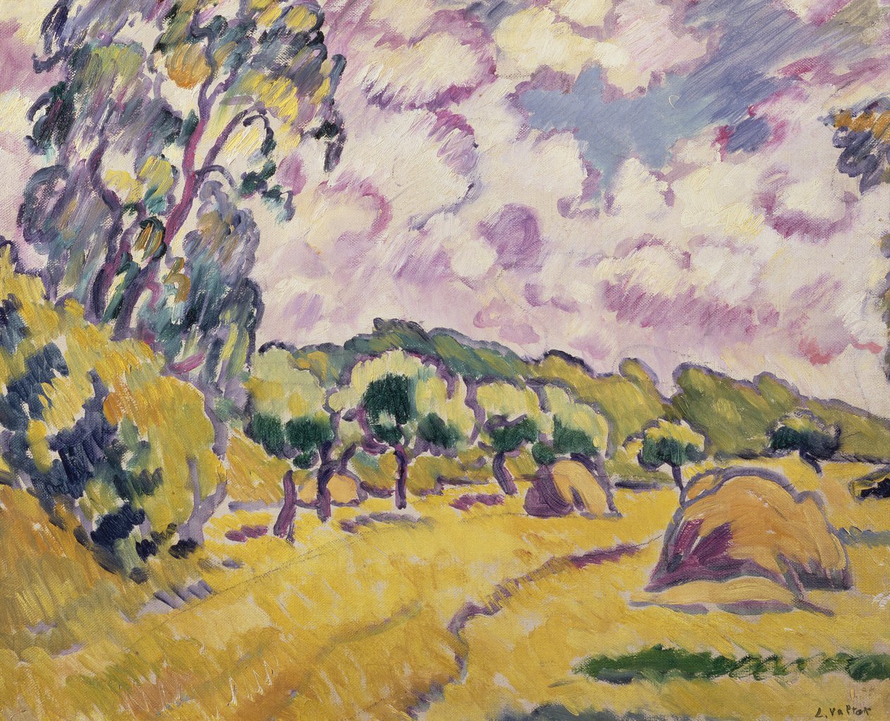 Landskap med høystakker (olje på lerret) av Louis Valtat