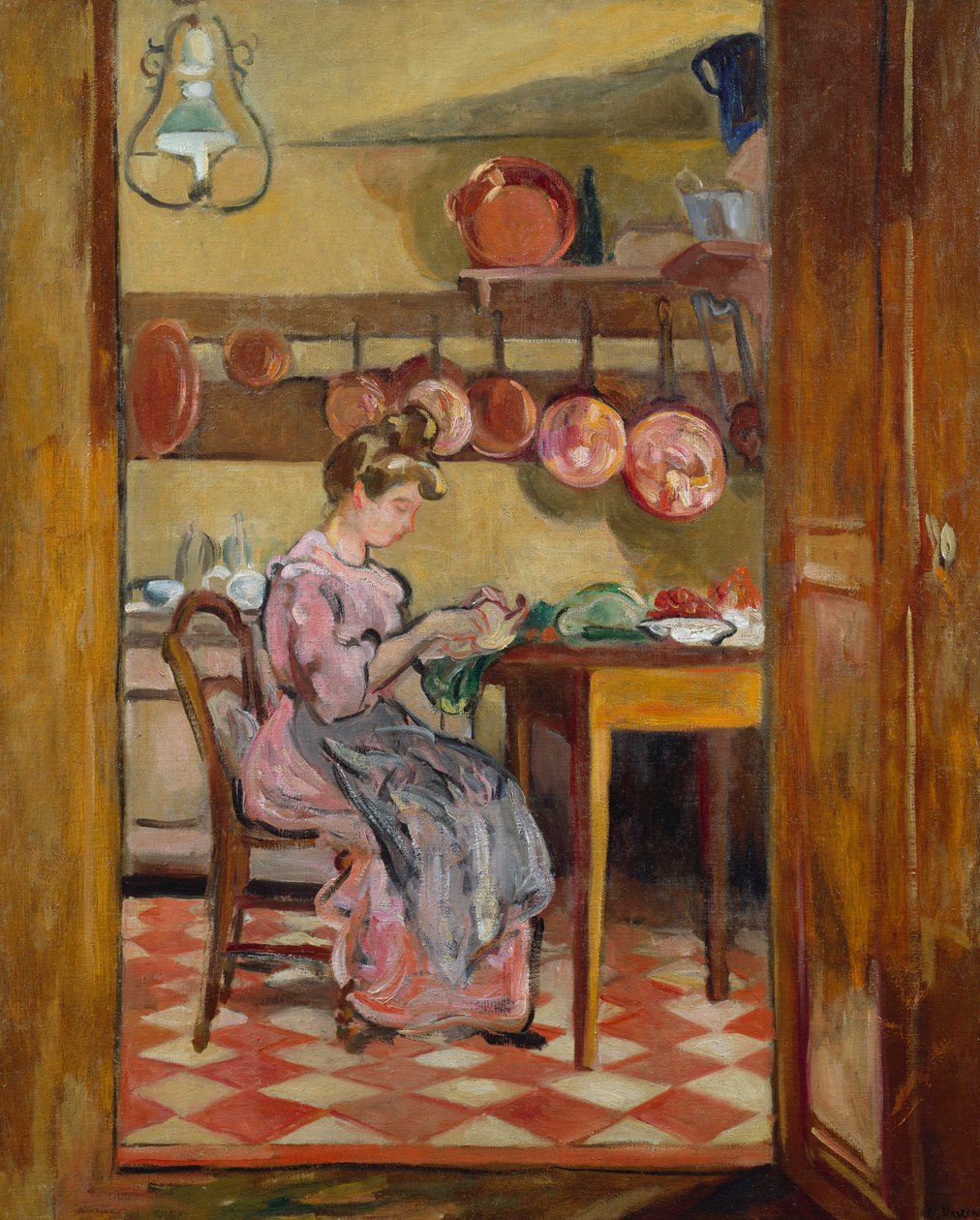 Madame Valtat in the Kitchen (olje på lerret) av Louis Valtat