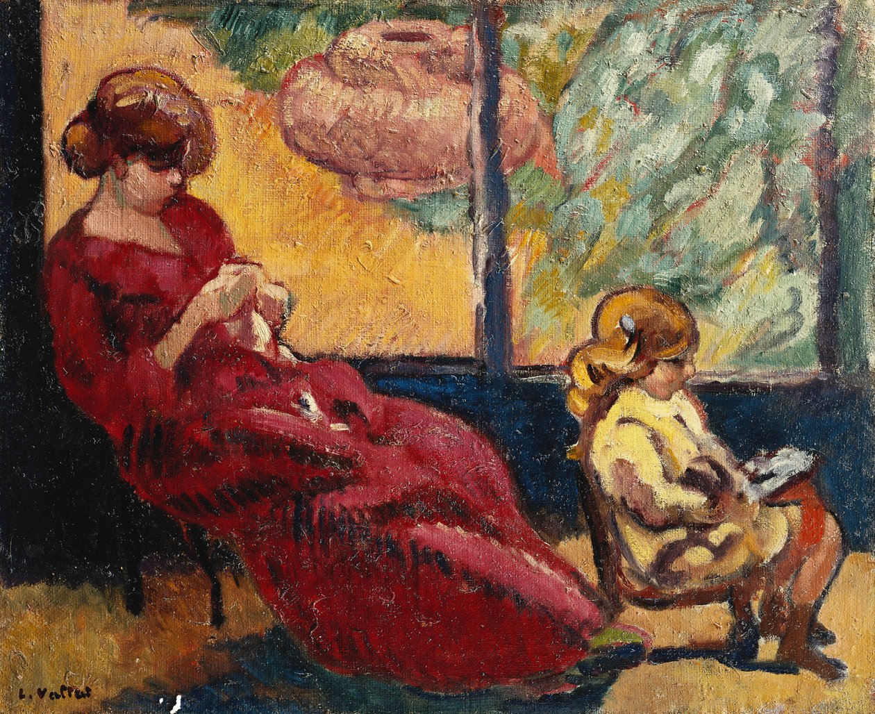 Fru. Valtat Sewing og hennes sønn Jean; Fru Valtat Cousant og hennes sønn Jean av Louis Valtat