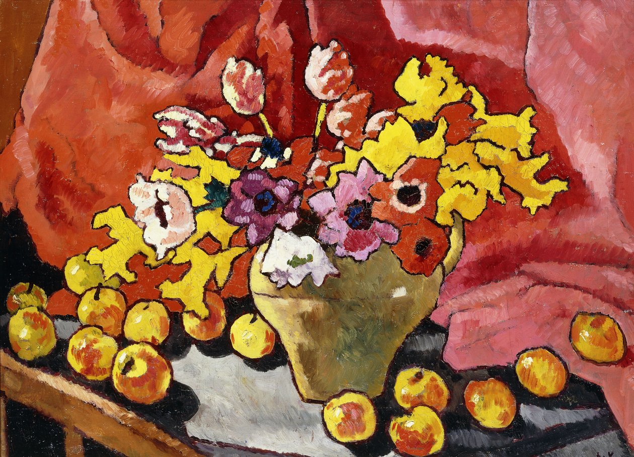 Mugge, anemoner, tulipaner og epler; Mugge, anemoner, tulipaner og epler av Louis Valtat