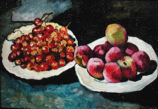 Stilleben med fersken og kirsebær (olje på lerret) av Louis Valtat