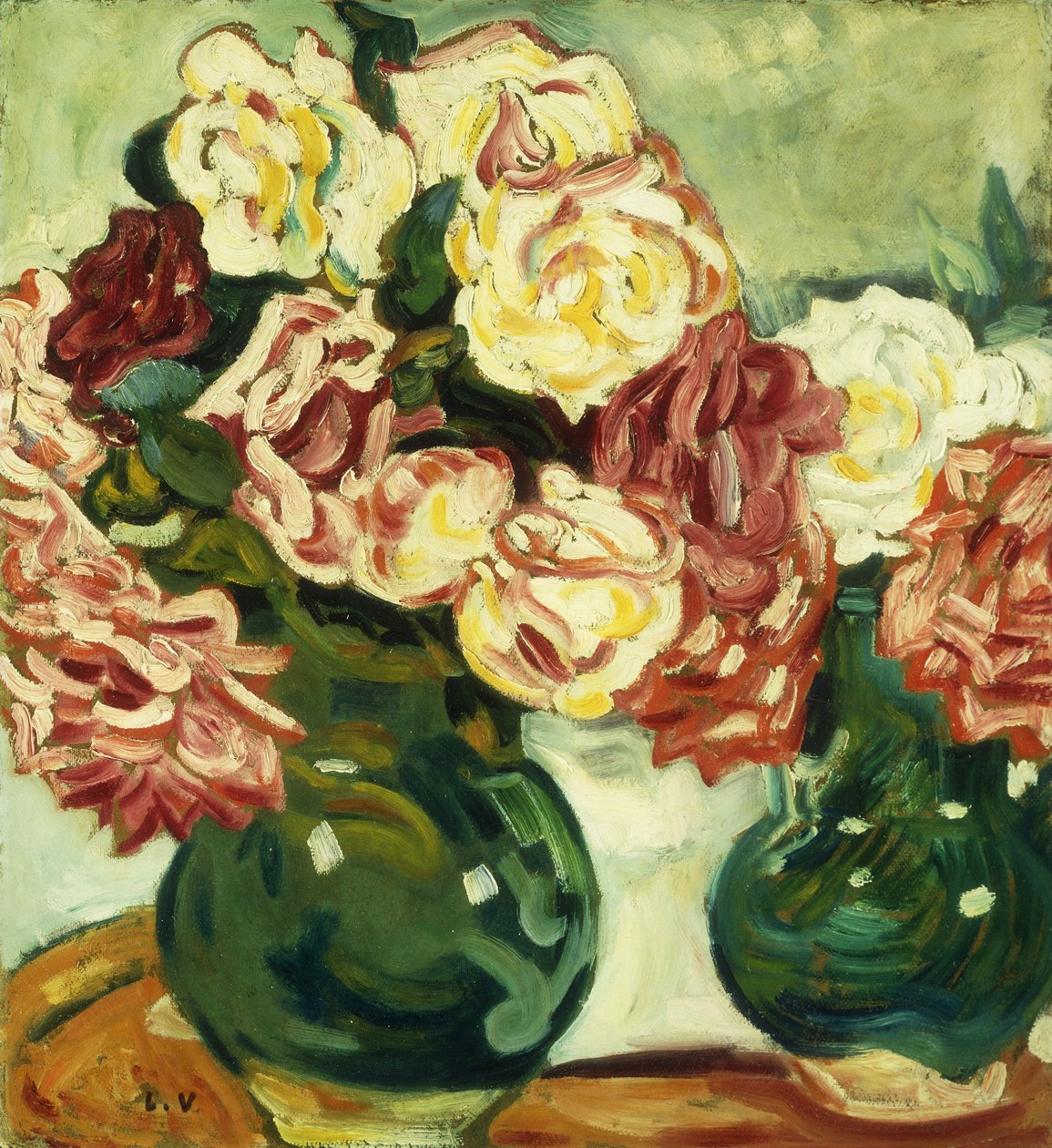 To vaser med roser; Deux Vases de Roses av Louis Valtat