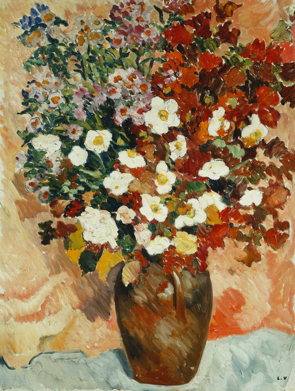 Vase med blomster; Vase de Fleurs, ca. 1929 (olje på lerret) av Louis Valtat