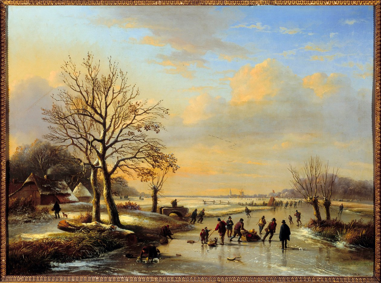 Skatere. Maleri av Louis Verwee (1807-1877) av Louis Verwee