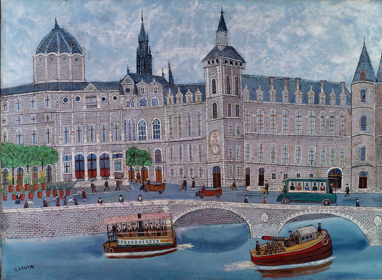 Utsikt over Justispalasset i Paris Maleri av Louis Vivin (1861-1936) Paris fra det 20. århundre, kommunalt museum for moderne kunst av Louis Vivin