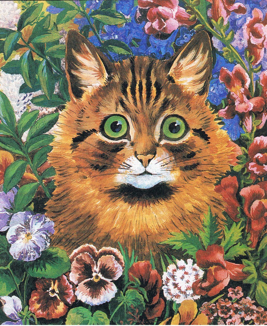 Kattestudie (fargelitho) av Louis Wain