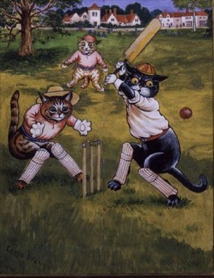 Katter som spiller cricket av Louis Wain