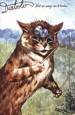 "Diabolo - Ikke så lett som det ser ut" (postkort) av Louis Wain