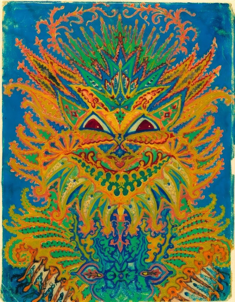 Kaleidoscope Cats: kattemønster på blått av Louis Wain