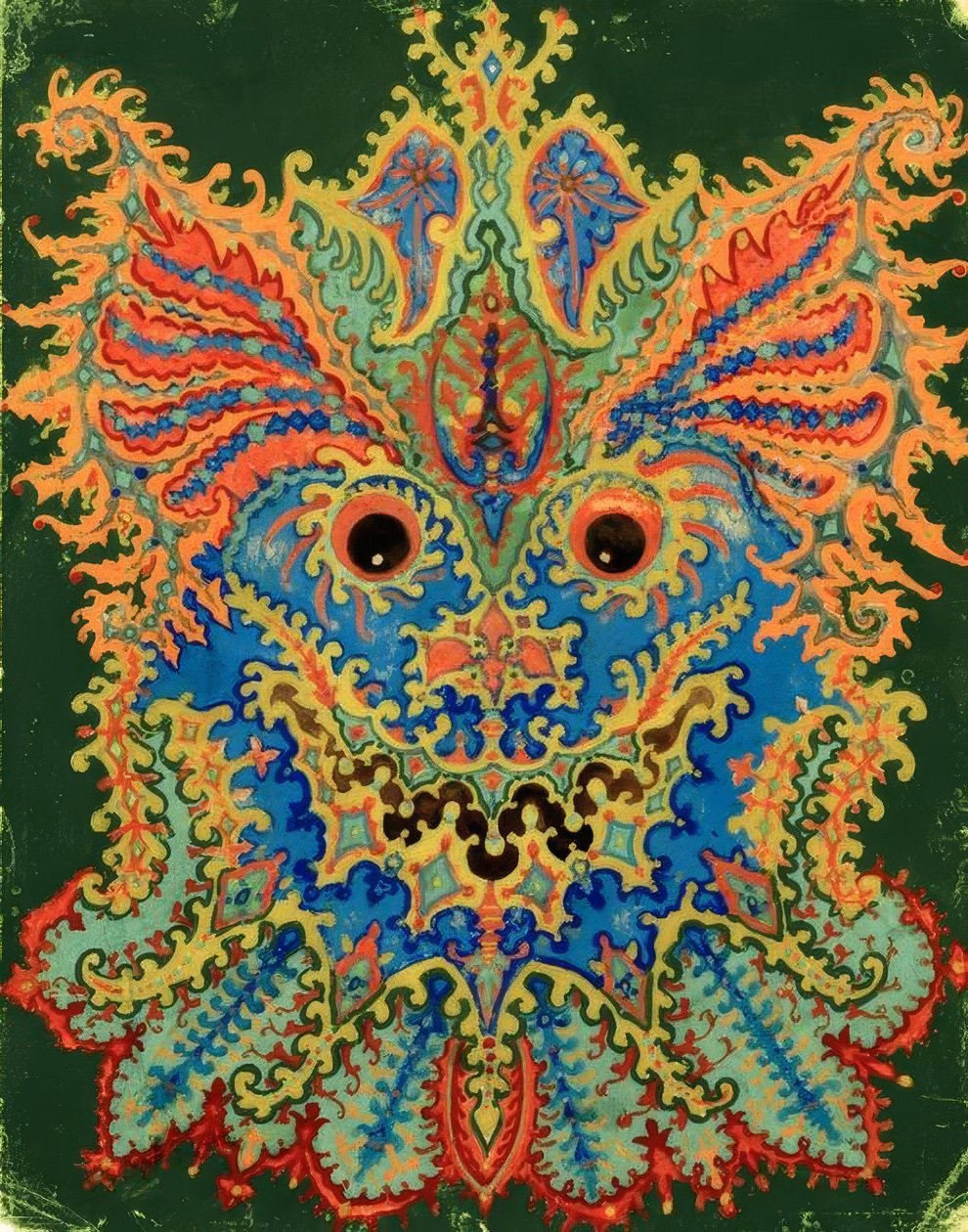 Kaleidoscope Cats: kattemønster på grønt av Louis Wain