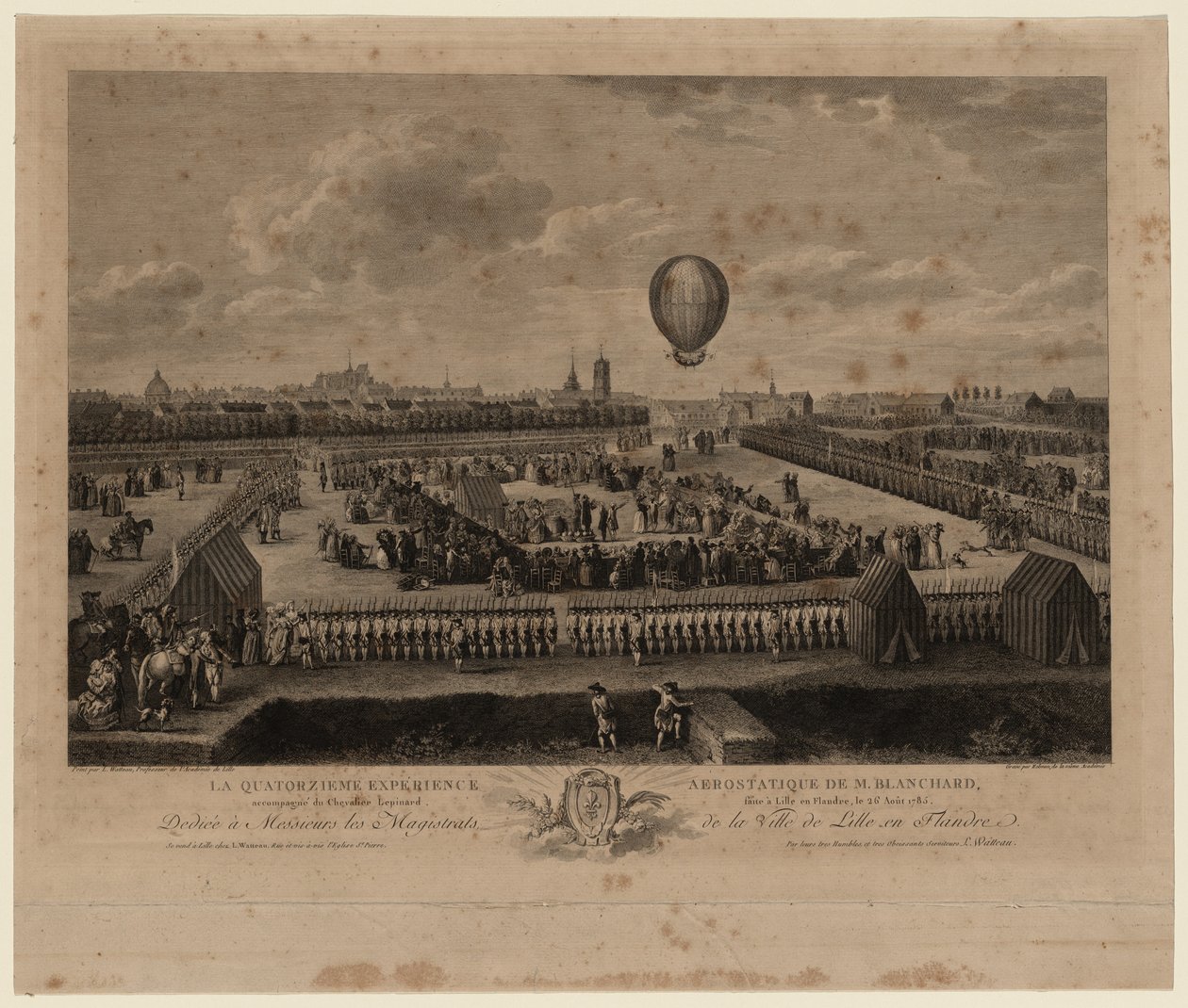 Ballongen til Jean-Pierre Blanchard som steg opp fra Lille 26. august 1785, 1785 av Louis Watteau