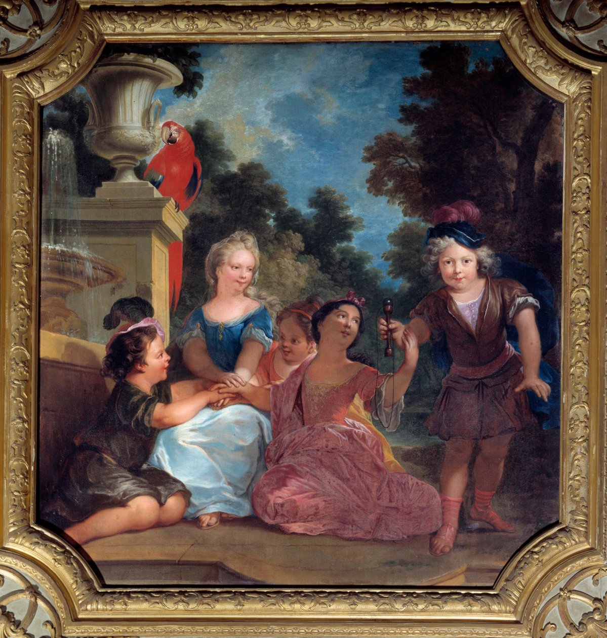 Barnegruppe som spiller bilboquet Maleri av Louis Boulongne le Jeune (1654-1733) Paris fra 1700-tallet, Italias ambassade av Louis de Boullongne