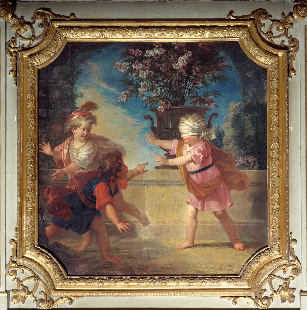Duespillet. Dørtopp malt av Louis Boullongne Le Jeune (1654-1733) av Louis de Boullongne