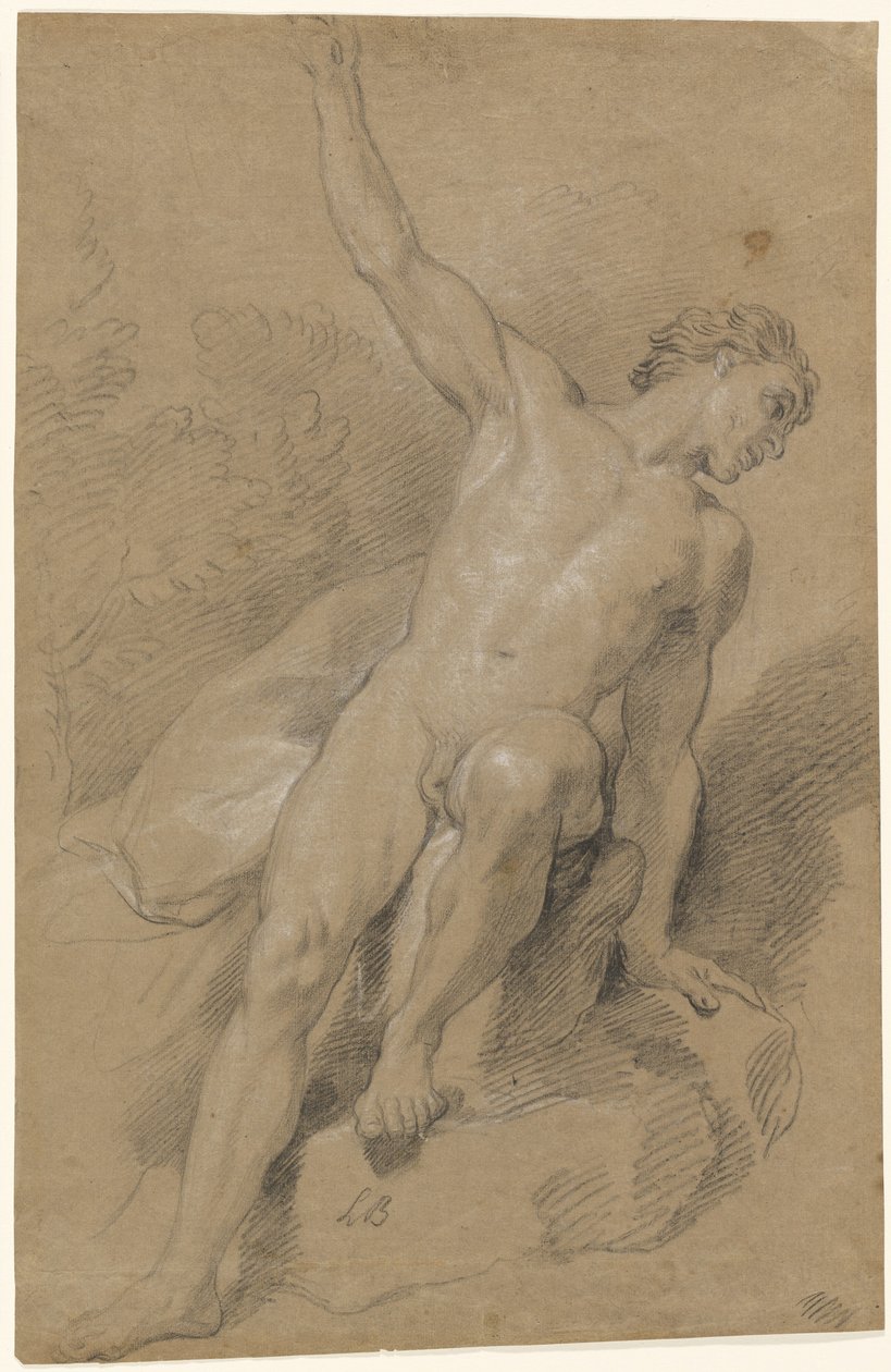 Naken mann sitter på steiner av Louis de Boullogne the Younger