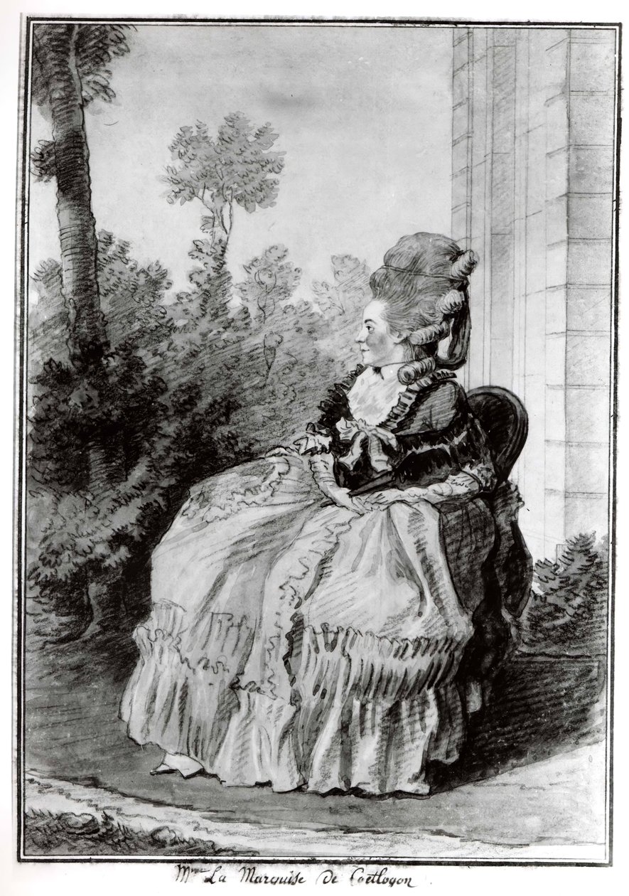 Madame la Marquise de Coëtlogon, ca. 1777. av Louis de Carmontelle