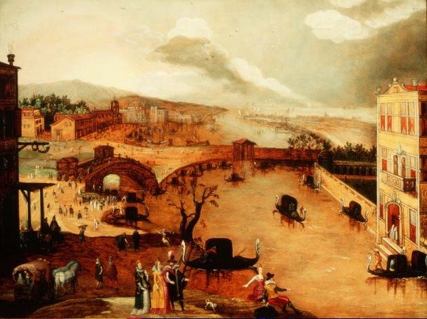 Scene Galante i et elvelandskap (panel) av Louis de Caullery