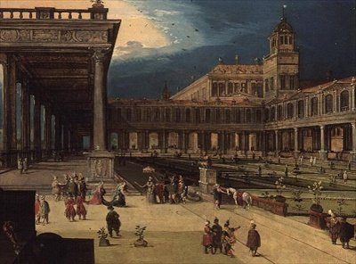 The Gardens and Courtyard of a Renaissance Palace (panel) av Louis de Caullery