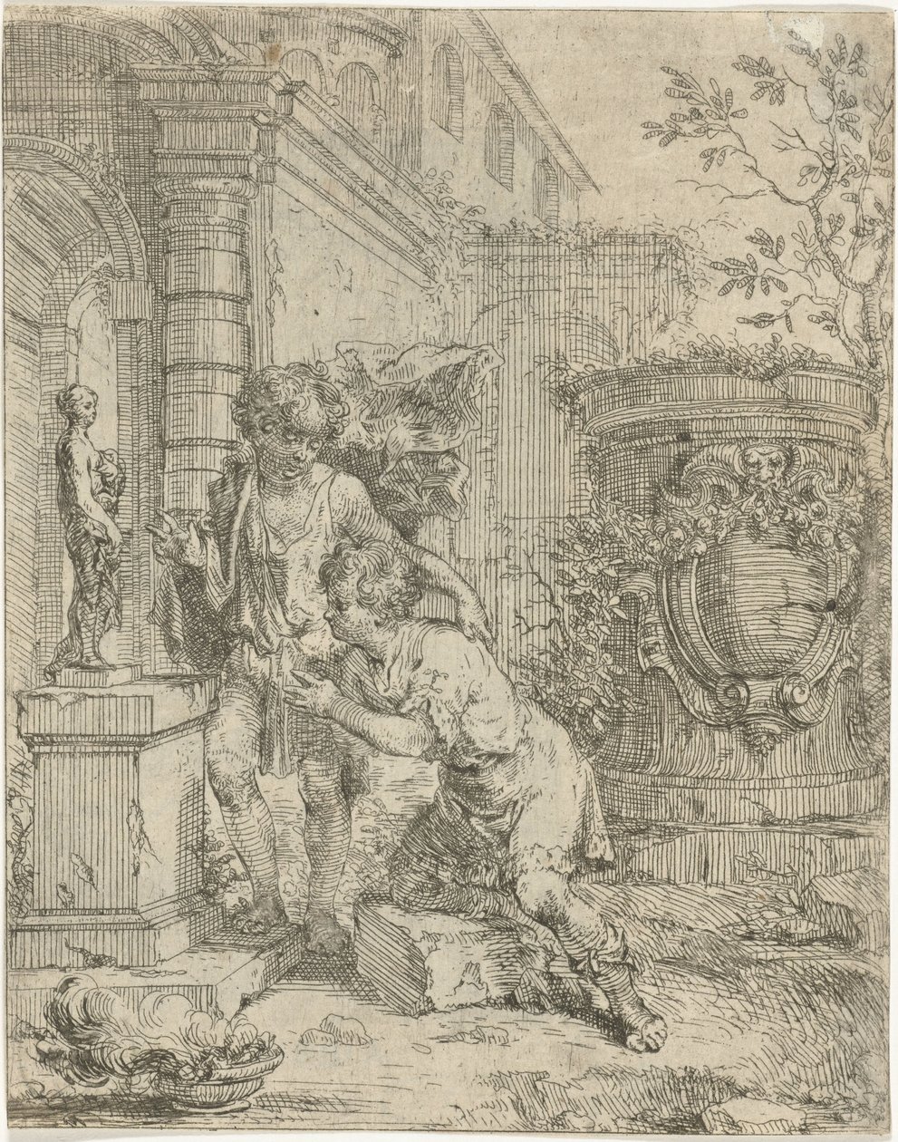 To gutter ved statue av Venus av Louis de Deyster