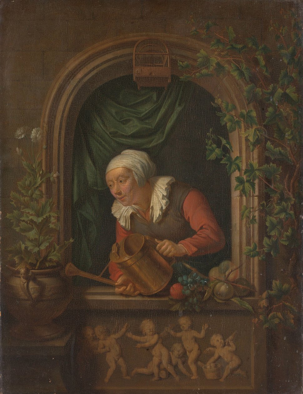 Kvinne som vanner en plante av Louis de Moni