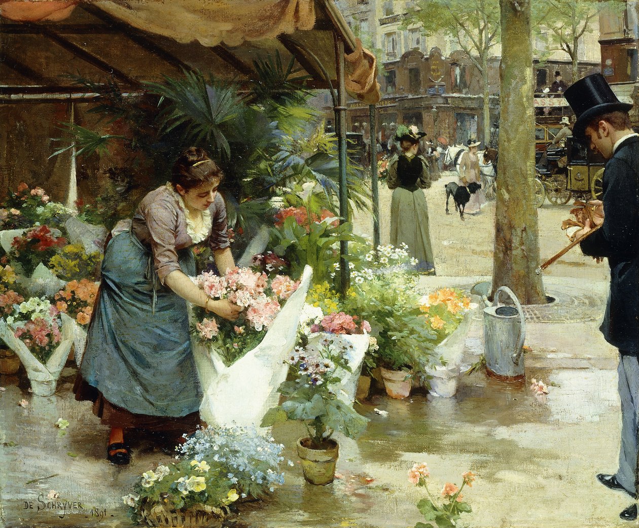 Et blomstermarked i Paris av Louis de Schryver