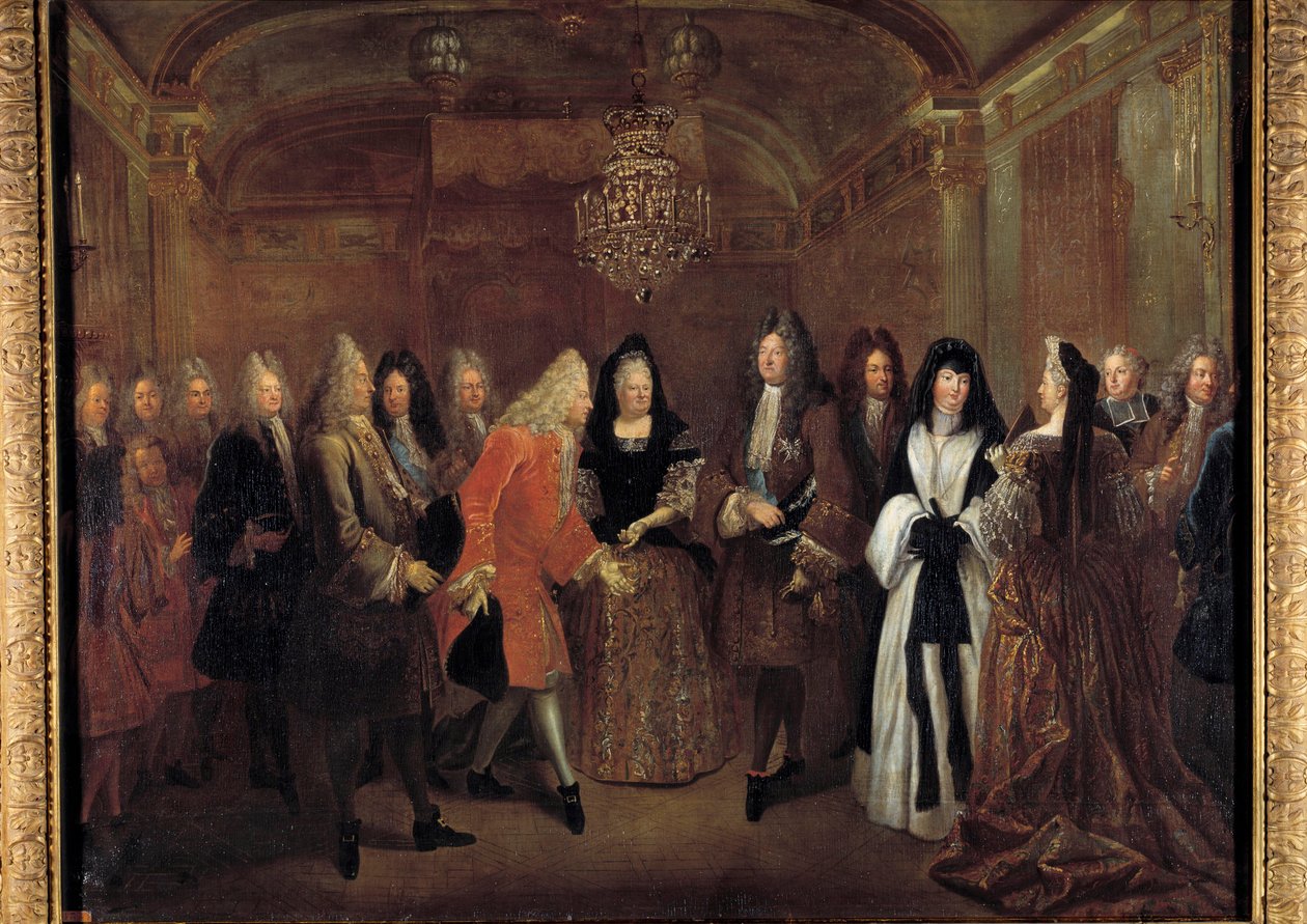 Kong Ludvig XIV (1638-1715) mottok prins Frederic Augustus av Sachsen fra Elizabeth Charlotte d