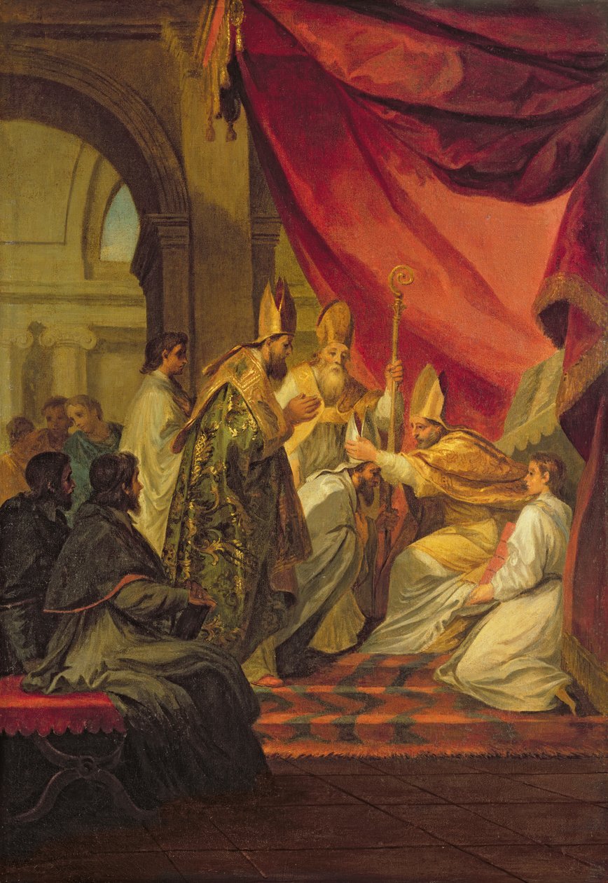 St. Augustine (354-430) ordinert som biskop av Hippo, studie for utsmykningen i Invalides, 1702 av Louis de, the Younger Boulogne