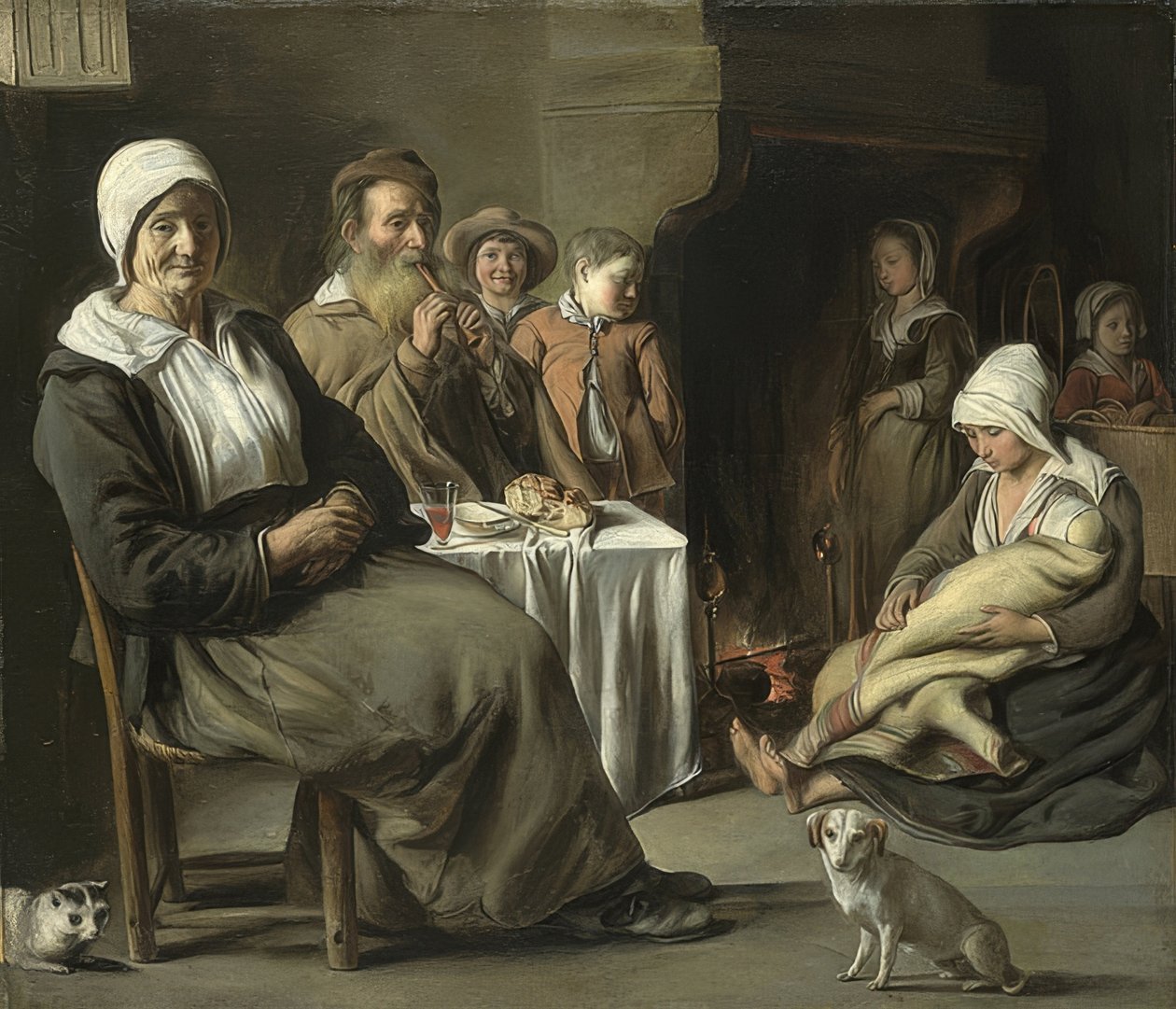 Bondeinteriør med en gammel fløytespiller. Rundt 1642 av Louis le Nain
