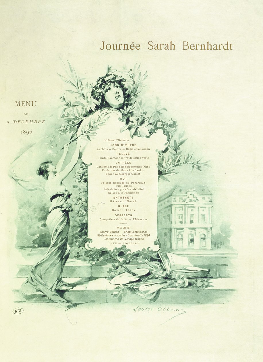 Meny for Sarah Bernhardt-dagen, 9. desember 1896 av Louise Abbéma