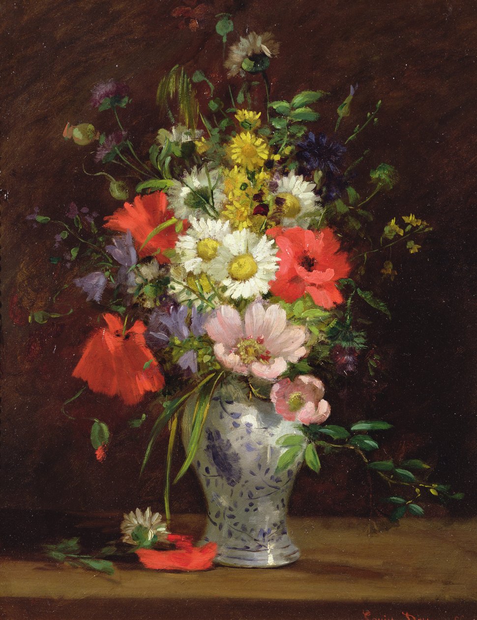 Stilleben med blomster i en vase, ca. 1866 (panel) av Louise Darru