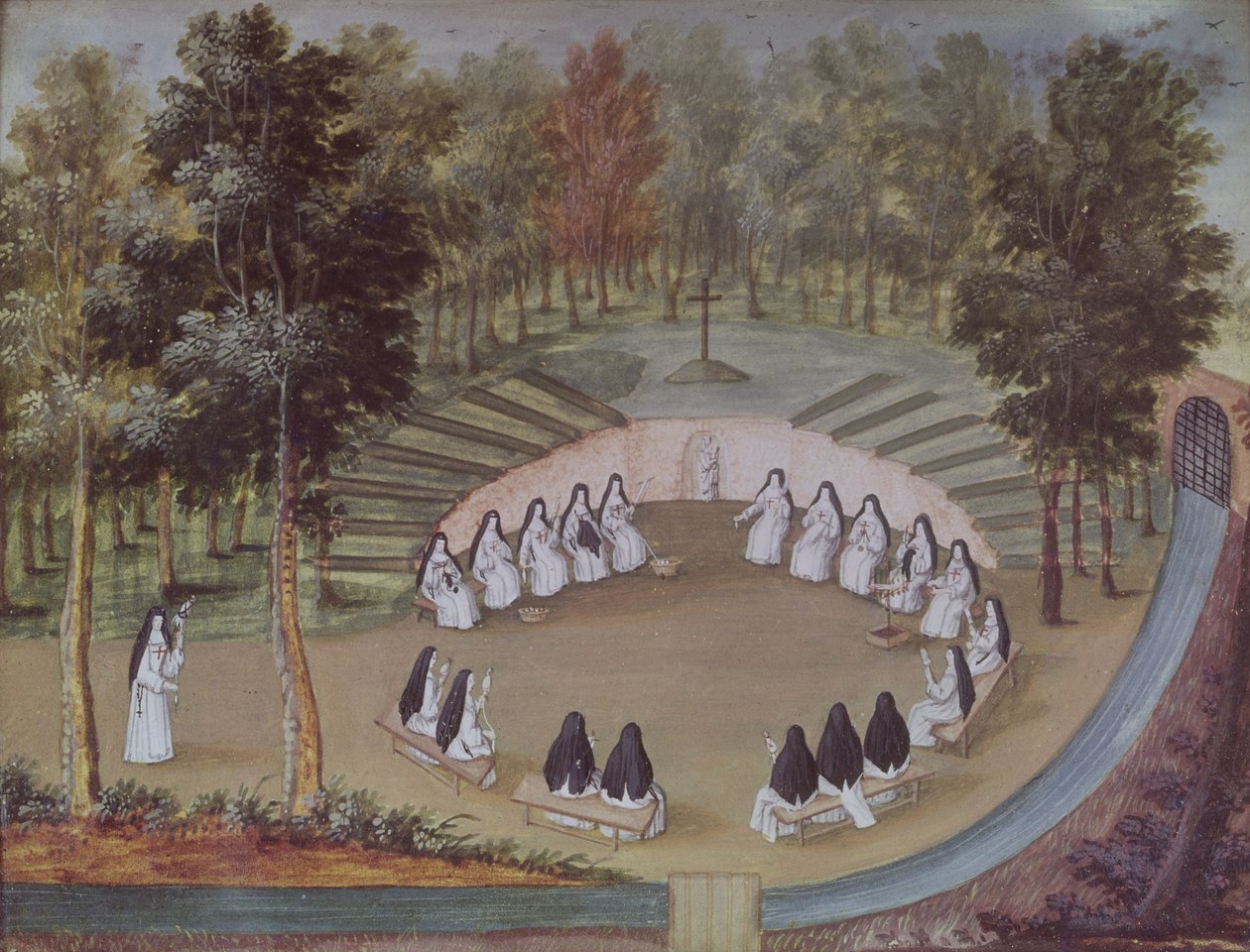 Nonner møte i ensomhet, fra 'L'Abbaye de Port-Royal', ca. 1710 av Louise Madelaine Cochin