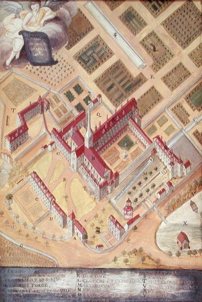 Perspektiv utsikt over klosteret, fra lAbbaye de Port-Royal, ca. 1710 av Louise Madelaine Cochin
