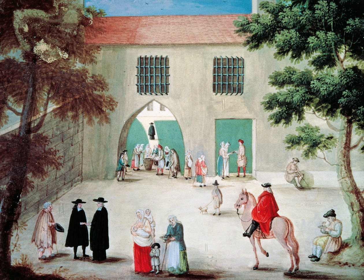 Assistere fattige foran klosteret Port-Royal des Champes, av Louise-Magdeleine Hortemels (1688-1767), gouache, Frankrike av Louise Magdeleine Hortemels