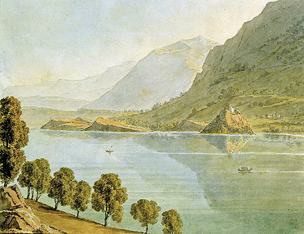 Lake Bourget (akvarell på papir) av Louise Cochelet