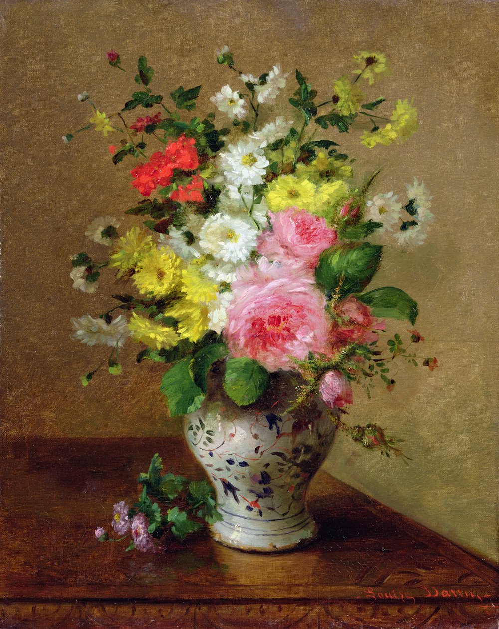Stilleben med blomster i en vase, ca. 1866 av Louise Darru
