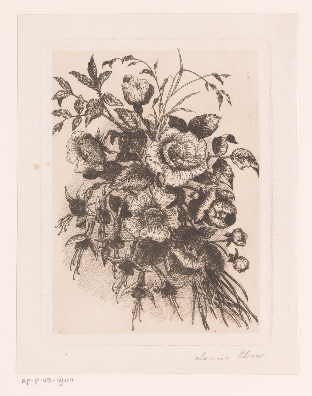 Blomsterstilleben med roser og anemoner av Louise Elsen (attributed to)