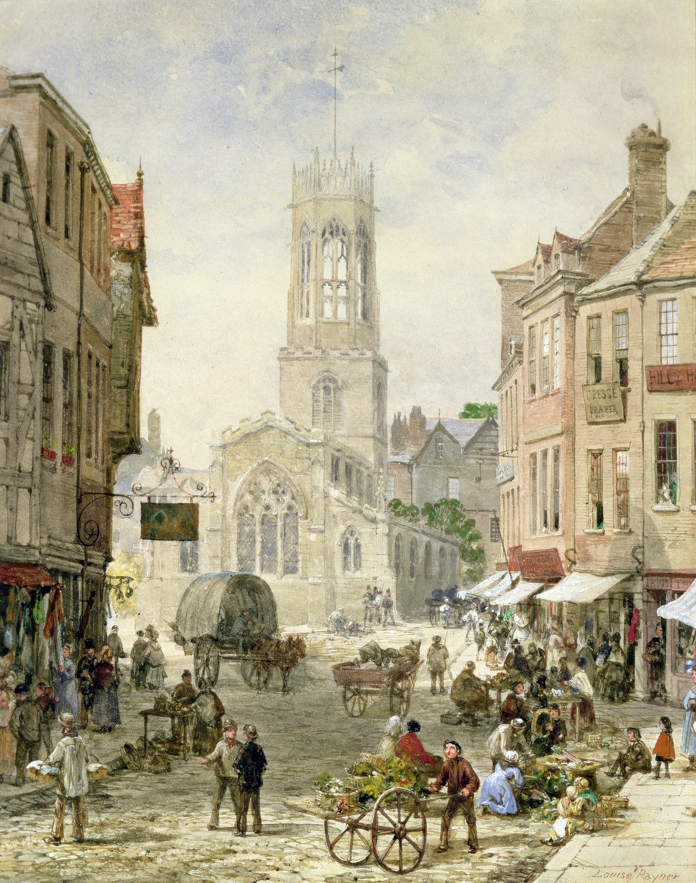 All Saints Pavement, York (akvarell og kroppsfarge på papir) av Louise Ingram Rayner
