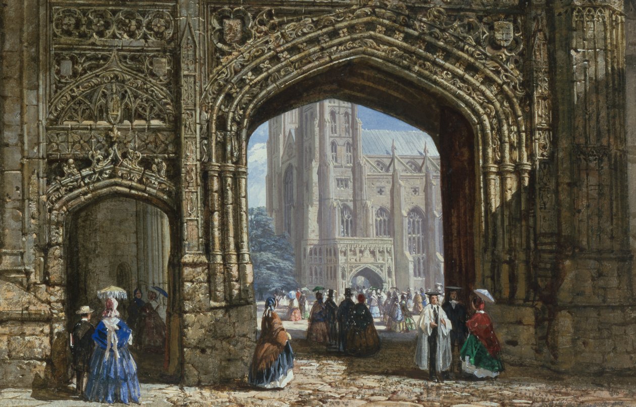 Canterbury Cathedral (akvarell med kroppsfarge på papir) av Louise Ingram Rayner