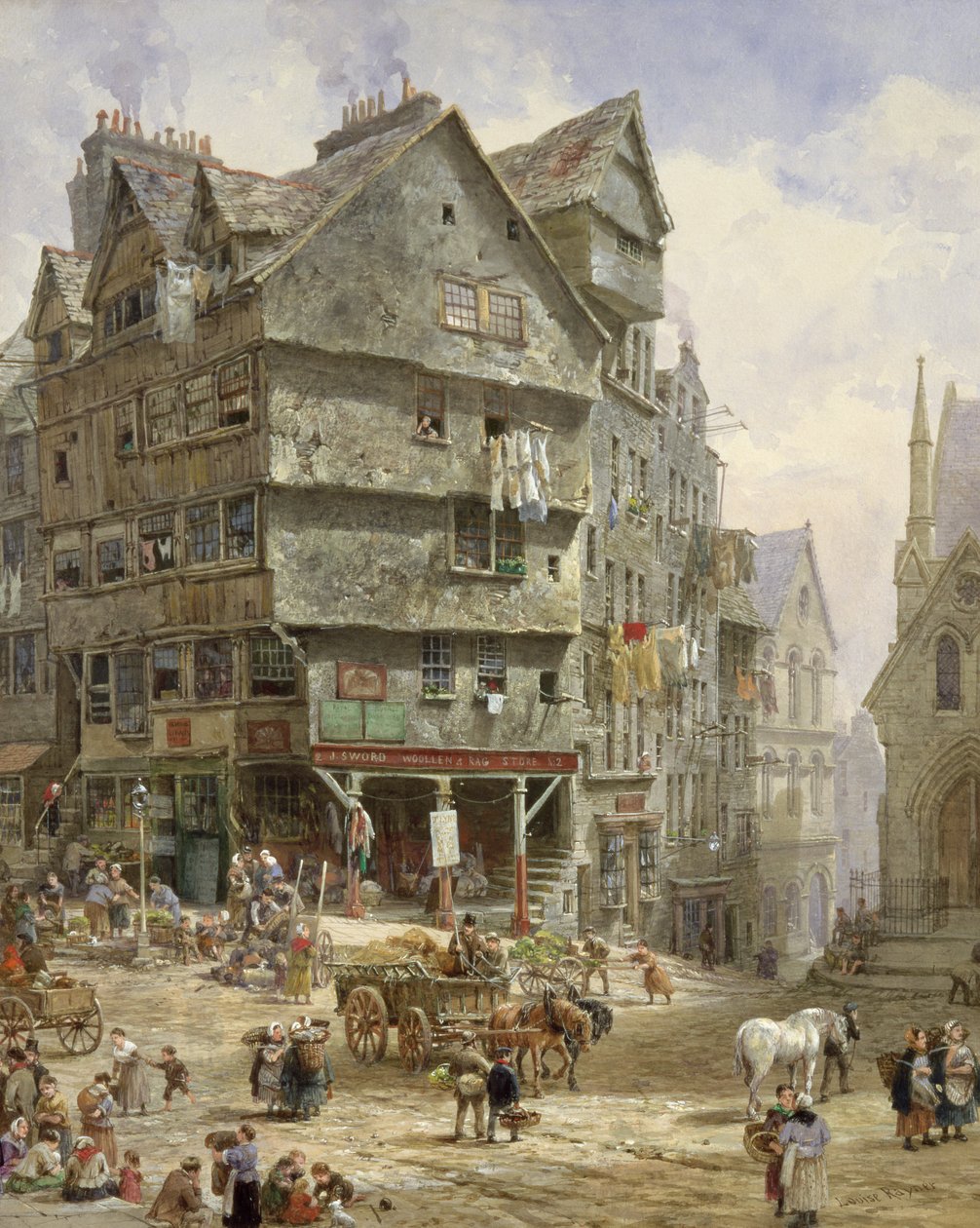 The High Street fra West Bow, Edinburgh (akvarell) av Louise Ingram Rayner