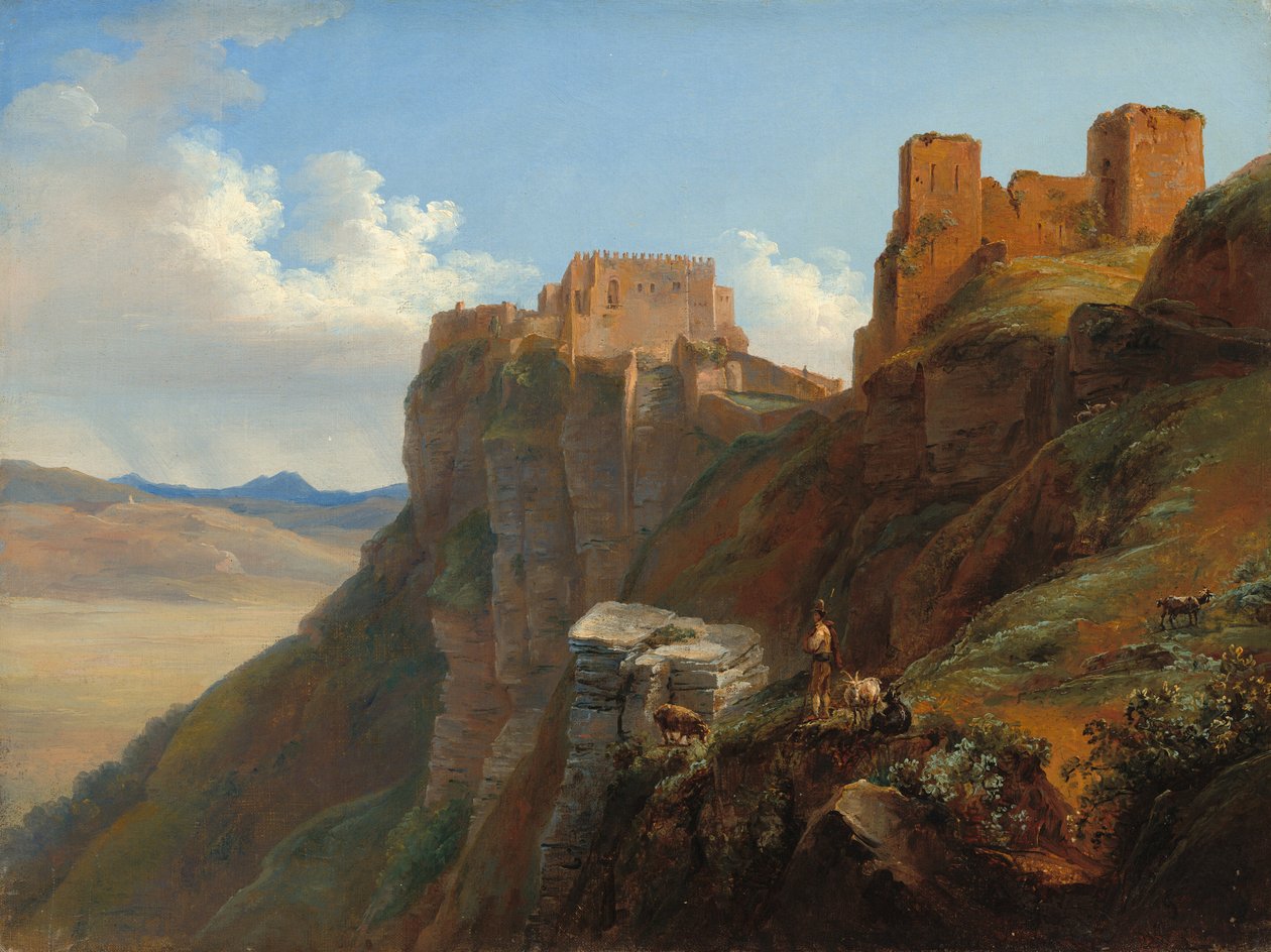 Utsikt over slottet San Giuliano, nær Trapani, Sicilia av Louise Josephine Sarazin de Belmont
