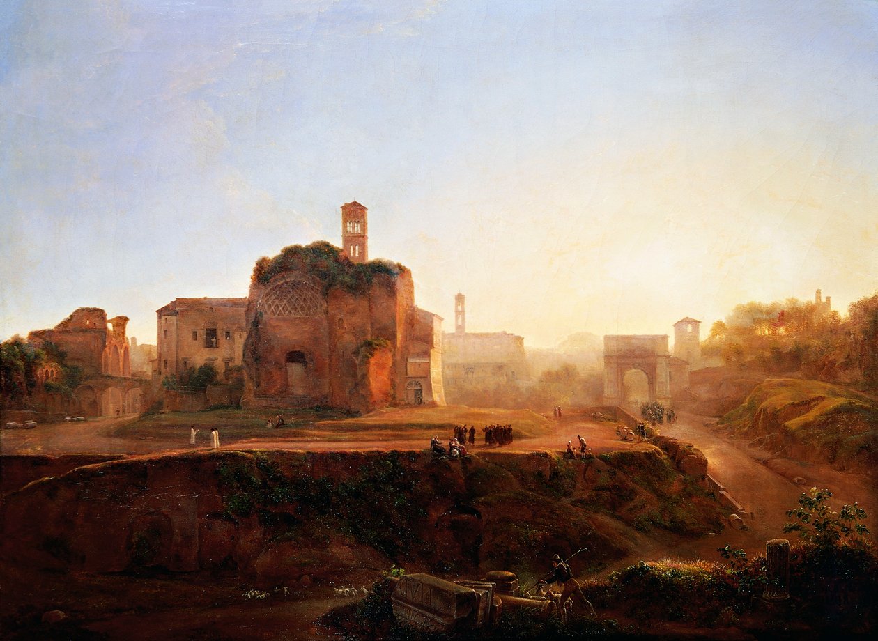 Utsikt over forumet om kvelden, av Louise-Josephine Sarazin de Belmont (1790-1870) av Louise Josephine Sarazin de Belmont