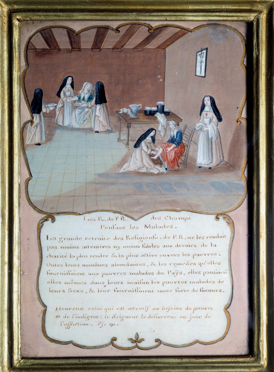 Jansenisme "" Religiøse i klosteret Port royal des champs (Port-Royal-des-Champs) som tar seg av de syke"". Anonym gouache etter Louise Madeleine Cochin (1686-1767) Debut på 1700-tallet. Port Royal, Musee Des Granges. av Louise Madelaine (after) Cochin