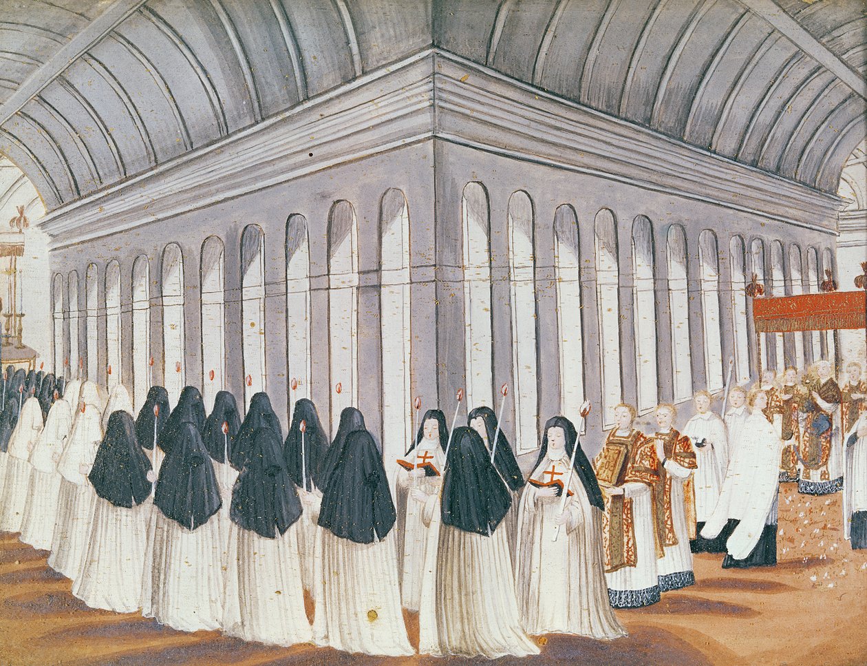 Prosesjon av Det hellige sakrament i klosteret, fra 'l'Abbaye de Port-Royal', ca. 1710 av Louise Madelaine Cochin