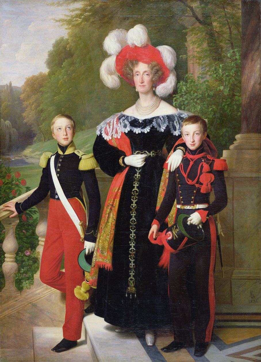 Marie Amelie av Bourbon-Sicile (1782-1866) og hennes sønner, Henri av Orleans (1822-97) hertug av Aumale og Antoine (1824-90) hertug av Montpensier, 1835 av Louise Marie Jeanne Hersent