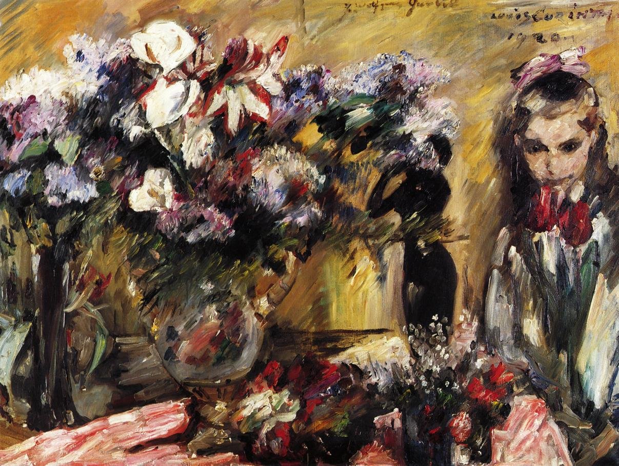 Blomster og datteren Wilhelminen av Lovis Corinth